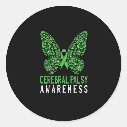 Butterfly Cerebral Palsy Awareness Green Ribbon ラウンドシール (正面)