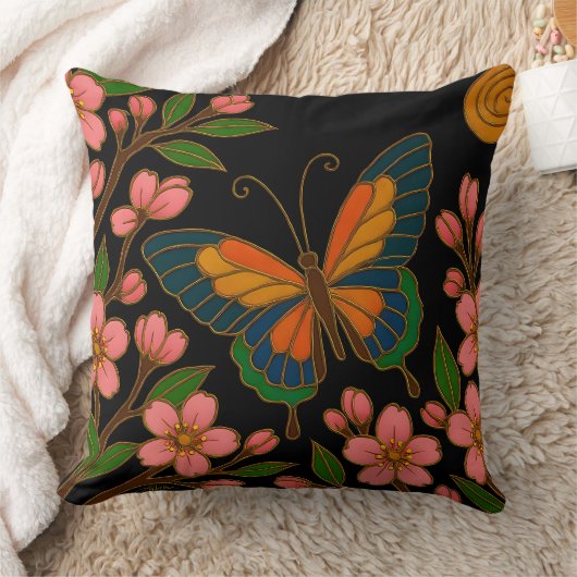 Butterfly Cherry Blossom Moon クッション (ブランケット)