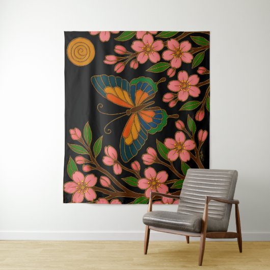 Butterfly Cherry Blossom Moon タペストリー (インサイチュ)