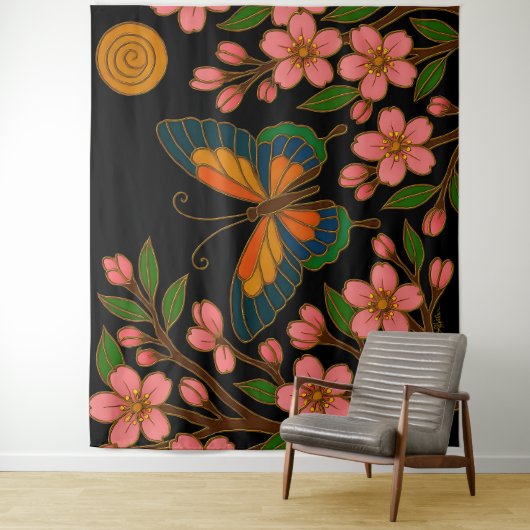 Butterfly Cherry Blossom Moon タペストリー (インサイチュ)