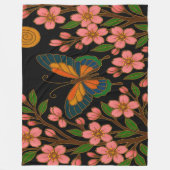 Butterfly Cherry Blossom Moon フリースブランケット (正面)