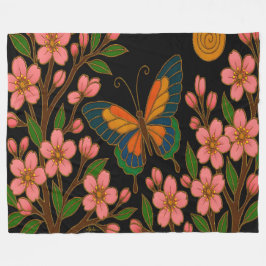 Butterfly Cherry Blossom Moon フリースブランケット