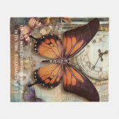 Butterfly Clock Fleece Blanket Ecclesiastes 3:11  フリースブランケット (正面(横))