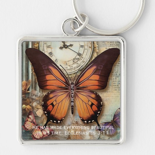 Butterfly Clock Keychain Ecclesiastes 3:11  キーホルダー (正面)