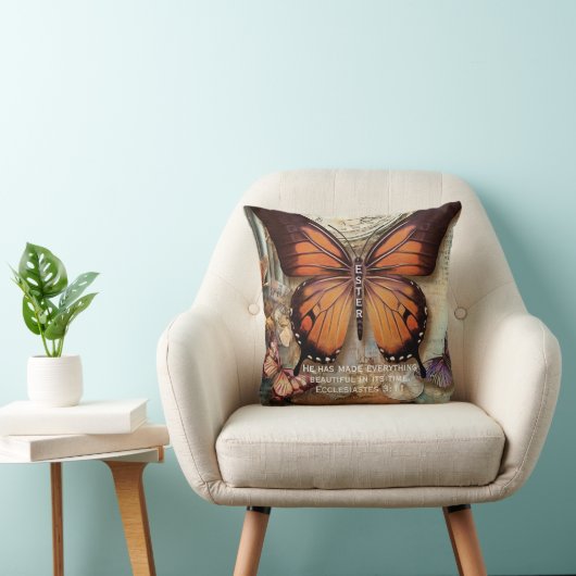Butterfly Clock Throw Pillow Ecclesiastes 3:11  クッション (椅子)