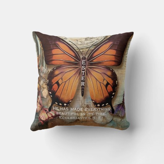 Butterfly Clock Throw Pillow Ecclesiastes 3:11  クッション (裏面)