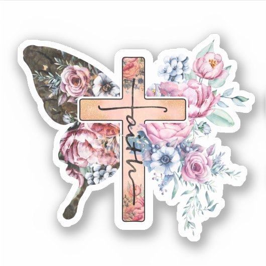 Butterfly Cross Faith floral シール (正面)