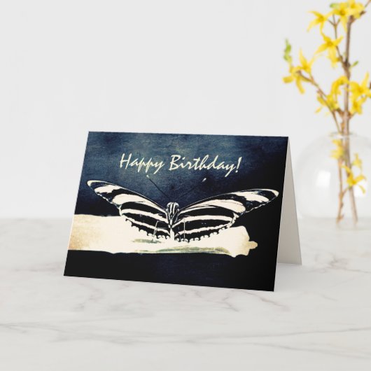 Butterfly Custom Happy Birthday カード (黄色い花)