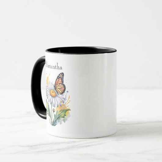 Butterfly Daisy Two-Tone Personalized Mug マグカップ (正面左)