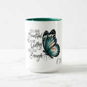 Butterfly Design with Empowering Self-Worth Quote マグカップ (中央)