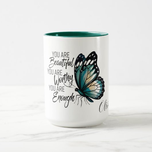 Butterfly Design with Empowering Self-Worth Quote マグカップ (中央)