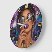 Butterfly Dream Woman Portrait Purple Butterflies ラージ壁時計 (傾斜)