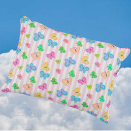 Butterfly Dreams Colorful Butterflies Pink Stripe アクセントクッション