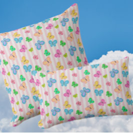 Butterfly Dreams Colorful Butterflies Pink Stripe ランバークッション