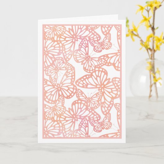 Butterfly Dreams (Peach) Blank カード (黄色い花)
