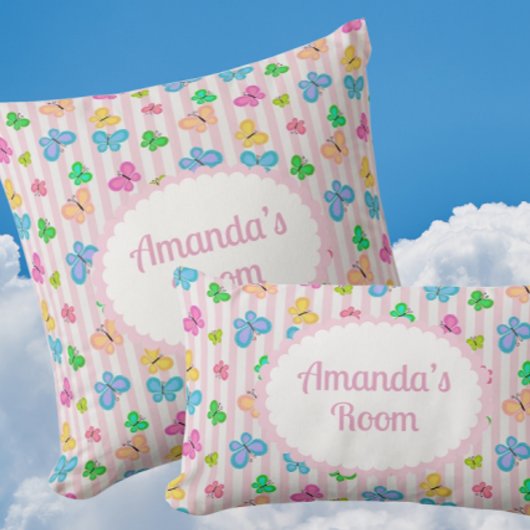 Butterfly Dreams Personalized Pink Stripe  クッション
