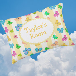 Butterfly Dreams Personalized Yellow White Stripe  アクセントクッション