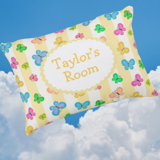Butterfly Dreams Personalized Yellow White Stripe  アクセントクッション