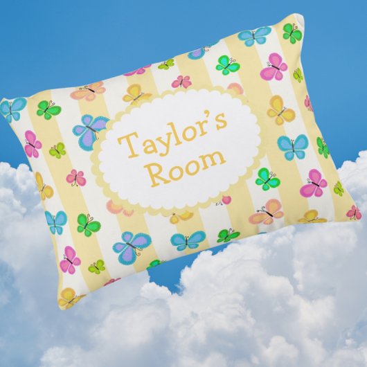 Butterfly Dreams Personalized Yellow White Stripe  アクセントクッション