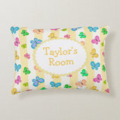 Butterfly Dreams Personalized Yellow White Stripe  アクセントクッション (正面)
