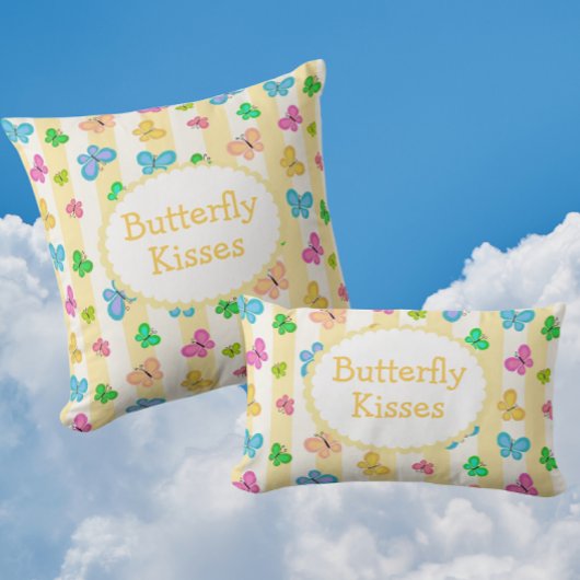 Butterfly Dreams Personalized Yellow White Stripe  ランバークッション