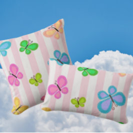 Butterfly Dreams Pink Stripe クッション