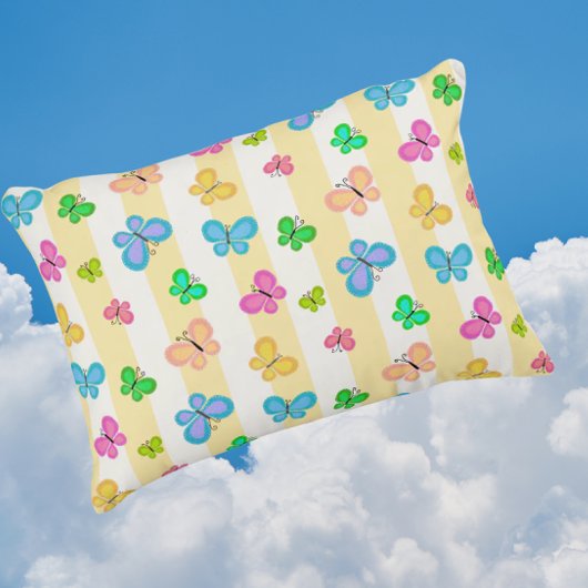 Butterfly Dreams Yellow White Stripe アクセントクッション