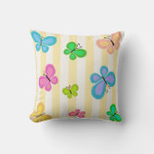 Butterfly Dreams Yellow White Stripe クッション (正面)