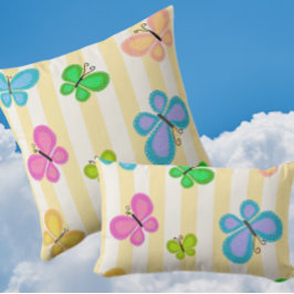 Butterfly Dreams Yellow White Stripe クッション