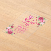 Butterfly Enchanted Rose Sweet 16 Birthday アクリル招待状 (レイダウン)