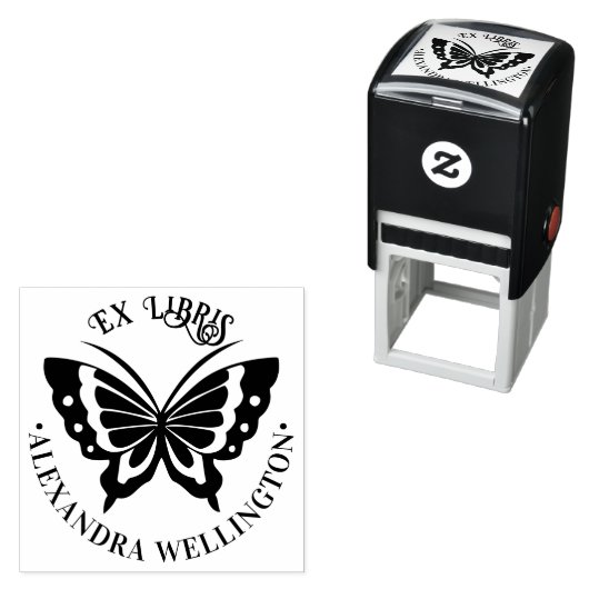 Butterfly Ex Libris Library図書名#1 Round セルフインキングスタンプ (インサイチュ)
