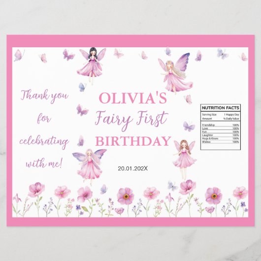 Butterfly Fairy First Birthday Chip Bag Wrapper チラシ (正面)