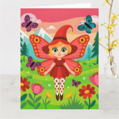 Butterfly Fairy Illustration in Whimsical Forest カード (黄色い花)