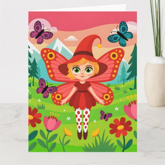 Butterfly Fairy Illustration in Whimsical Forest カード (正面)