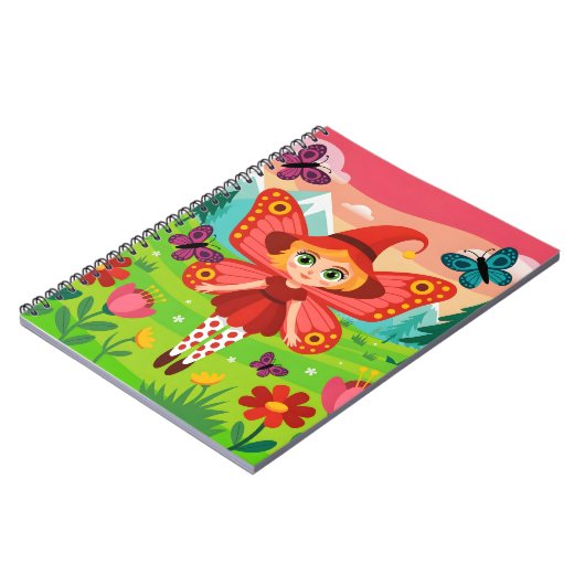 Butterfly Fairy Illustration in Whimsical Forest ノートブック (左側)