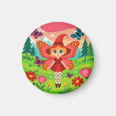 Butterfly Fairy Illustration in Whimsical Forest マグネット (正面)
