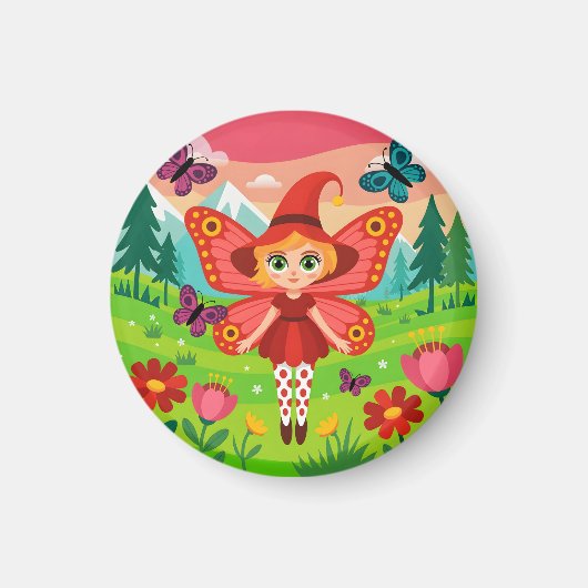 Butterfly Fairy Illustration in Whimsical Forest マグネット (正面)