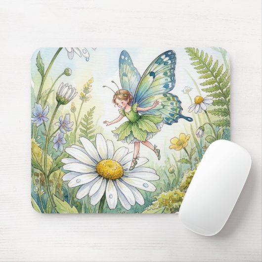 Butterfly Fairy In a Daisy Garden マウスパッド (マウス)