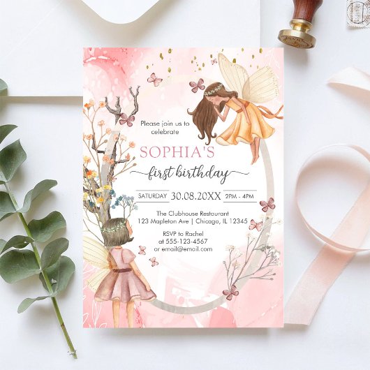Butterfly Fairy Pink Girl Birthday Invitation 招待状