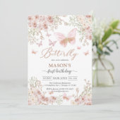 Butterfly Fairy Pink Girl Birthday Invitation 招待状 (スタンド正面)