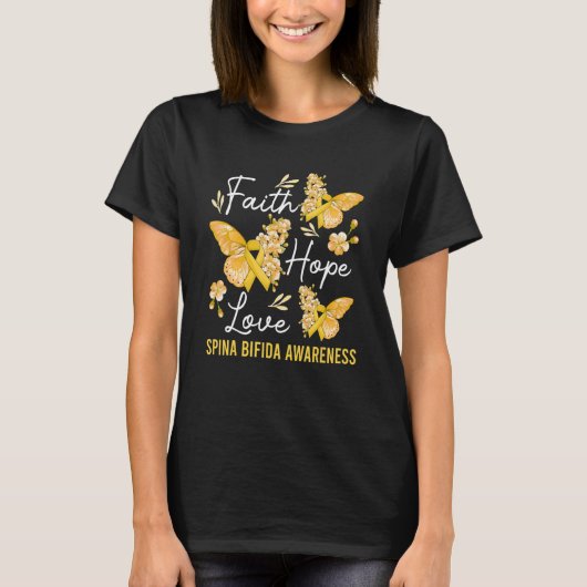 Butterfly Faith Hope Love Ribbon Spina Bifida Awar Tシャツ (正面)
