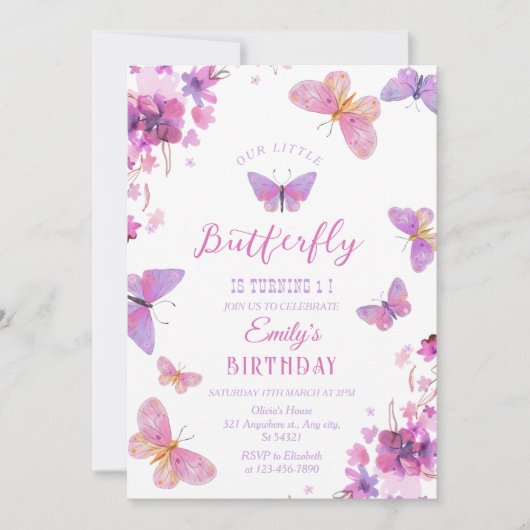 Butterfly First Birthday 招待状 (正面)