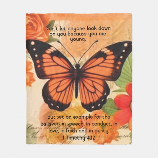 Butterfly Fleece Blanket 1 Timothy 4:12 フリースブランケット (正面)