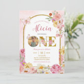 Butterfly Floral 1st Birthday Invitation With Phot 招待状 (スタンド正面)