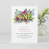 Butterfly Floral 1st Birthday Party 招待状 (スタンド正面)