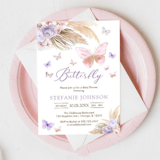 Butterfly Floral Baby Shower Invitation 招待状