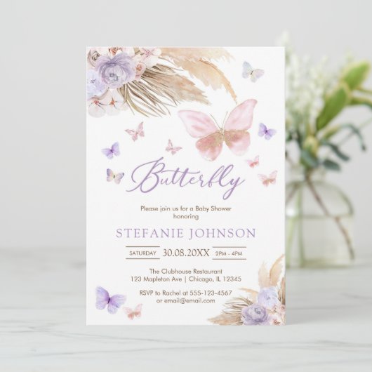 Butterfly Floral Baby Shower Invitation 招待状 (スタンド正面)