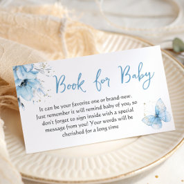 Butterfly Floral Blue Boy Book For Baby Shower エンクロージャーカード