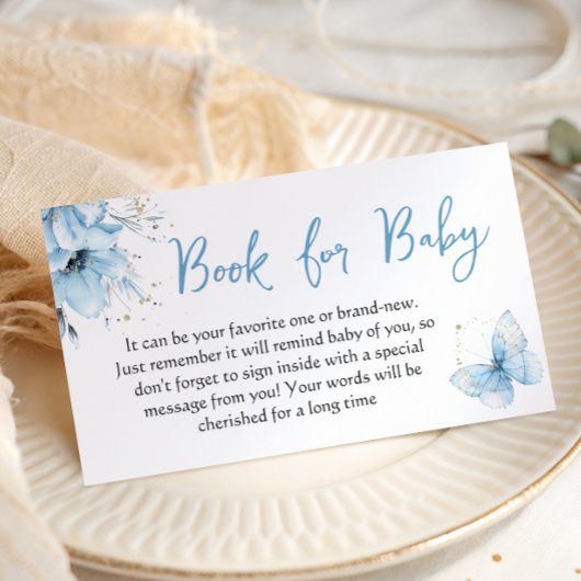 Butterfly Floral Blue Boy Book For Baby Shower エンクロージャーカード