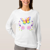 Butterfly Floral Design Long Sleeve Tシャツ (正面)